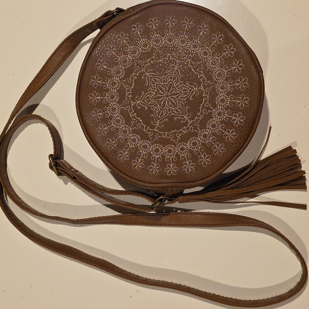 Brown Leather Mandala Crossbody Bag